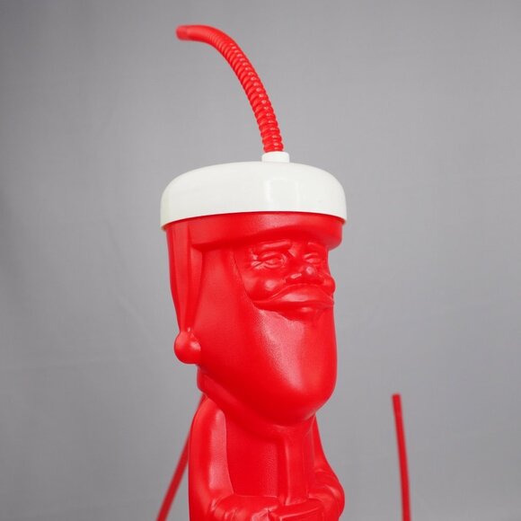 Vtg Christmas Santa Longnecker Cups Red with Straws Lids 13" Tall LOT OF 3 - Picture 10 of 12